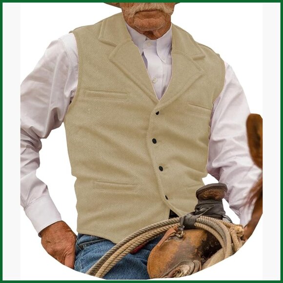 Tweed Wool Blend Vest Herringbone Pattern Tailored Fit